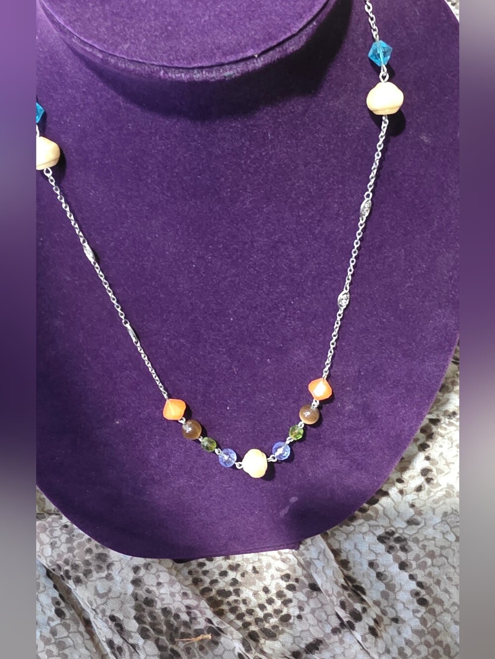 Rachel 40" Opera Length Multicolor Beaded Necklace Faux Pearl Crystal Signed